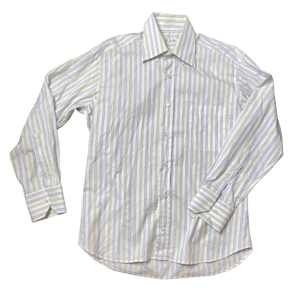 Loro Piana Mens Button Shirt White Striped Long Sleeve 15 3/4 40 Medium Slim